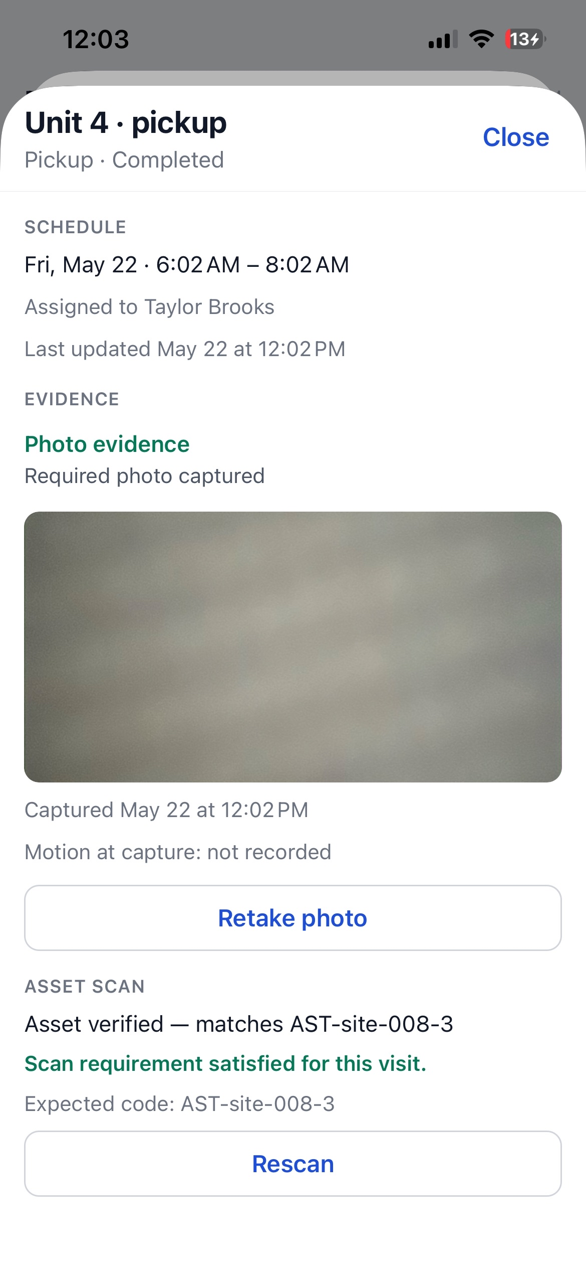 Visit detail with evidence checklist complete
